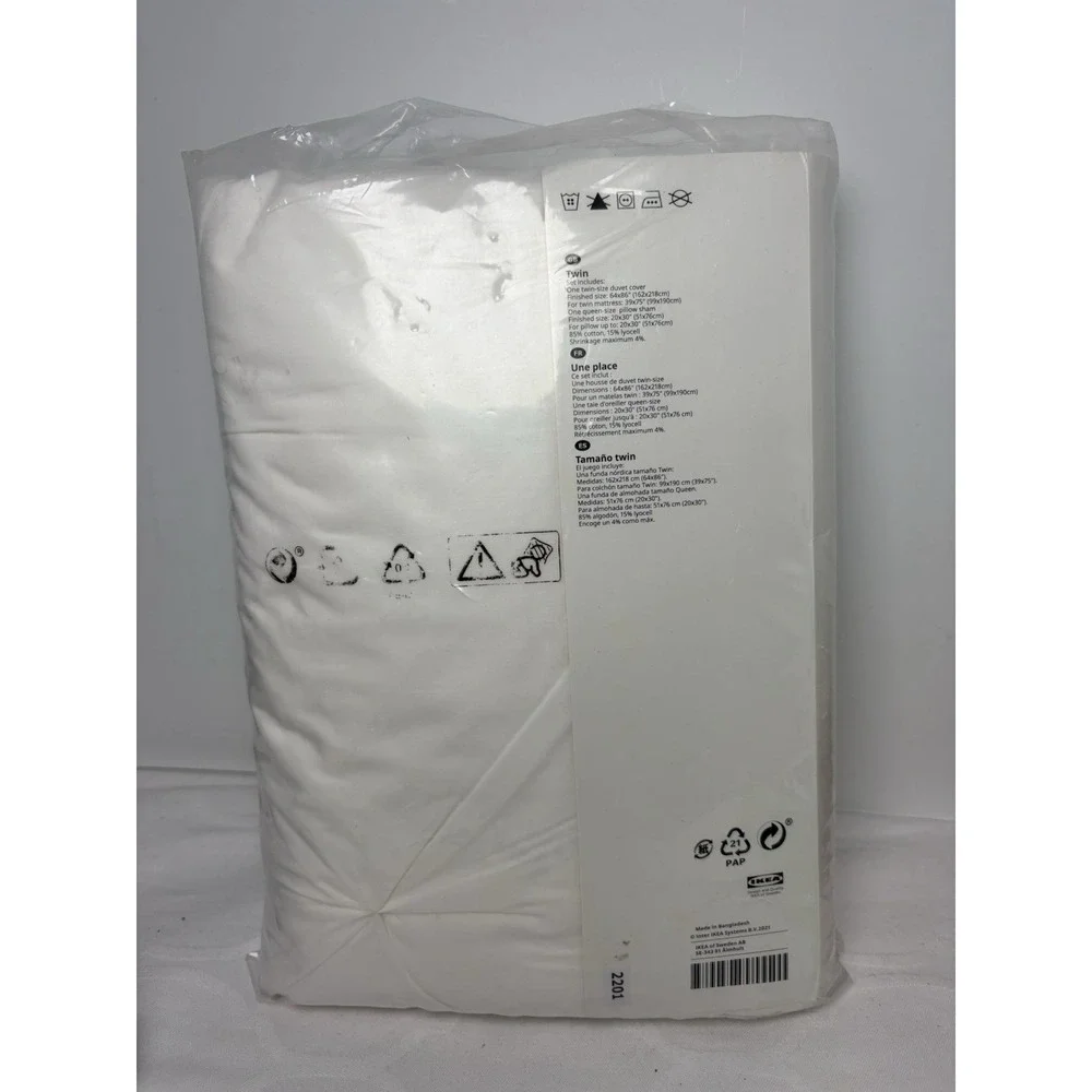 Ikea TRUBBTAG Twin Duvet Cover w/1 Pillowcases Bed Set White - New 64x86